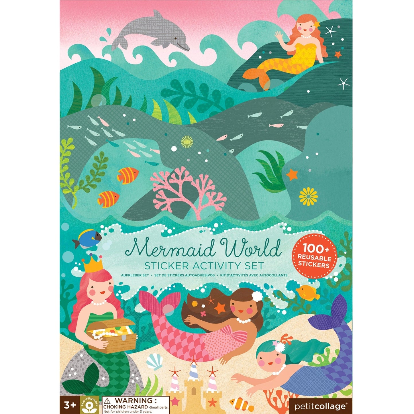 Mermaid World sticker activity set packaging with mermaids and sea creatures on a colorful background.