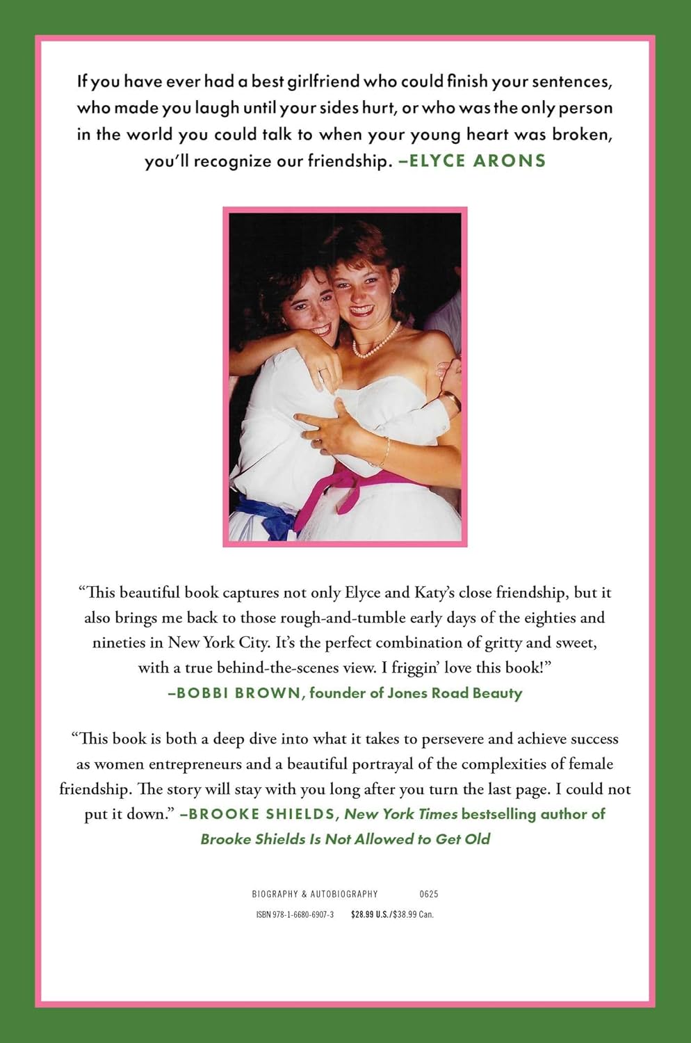 Book cover with text and a photo of two women hugging, surrounded by a green border.