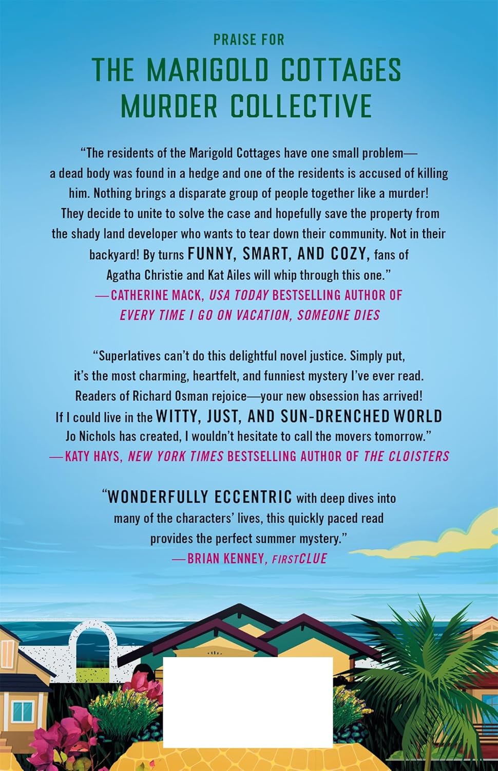 Book cover of 'The Marigold Cottages Murder Collective' with text and a scenic background.