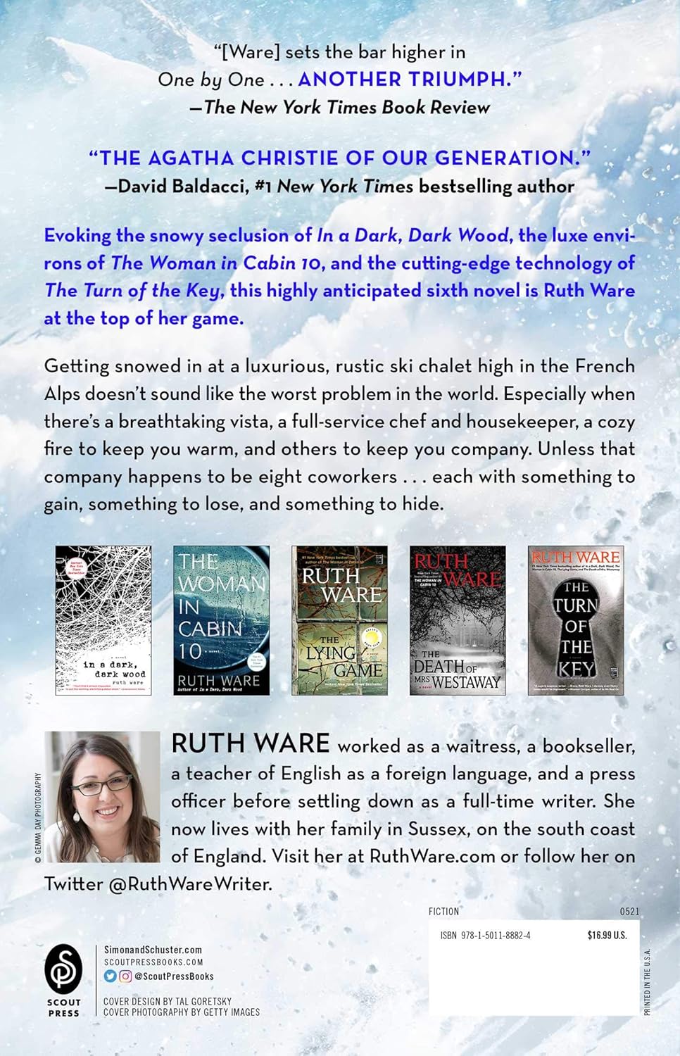 Book advertisement for Ruth Ware's novels with text and book cover images.