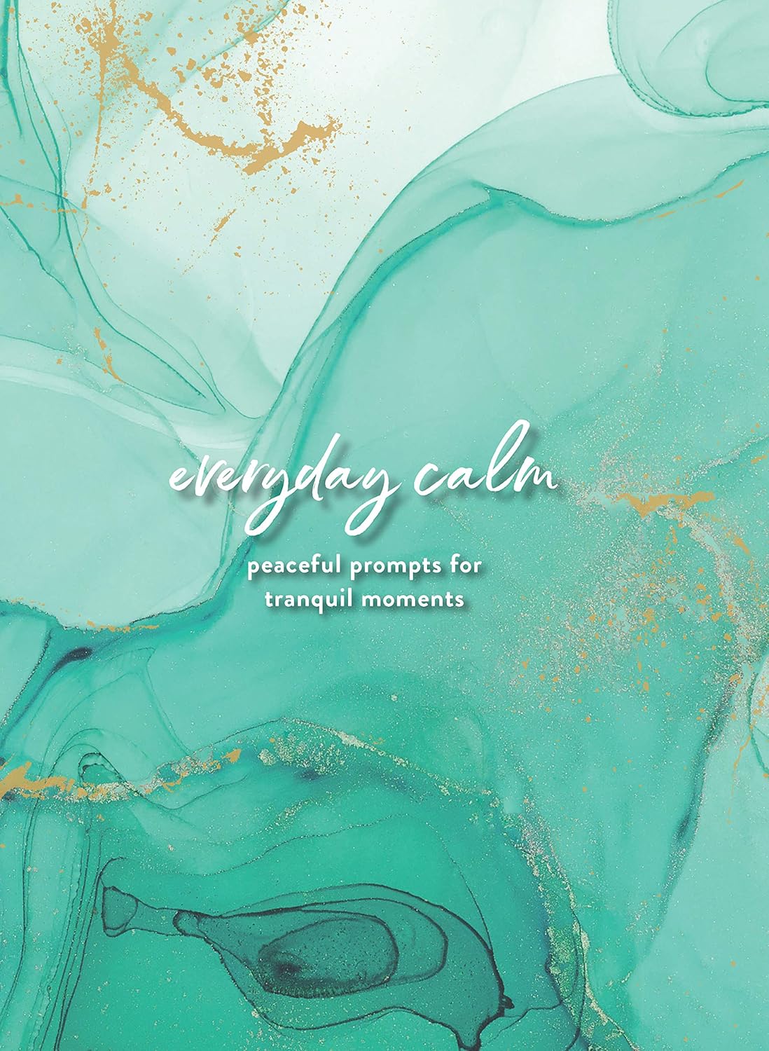Book cover with 'everyday calm' text on a teal and gold abstract design