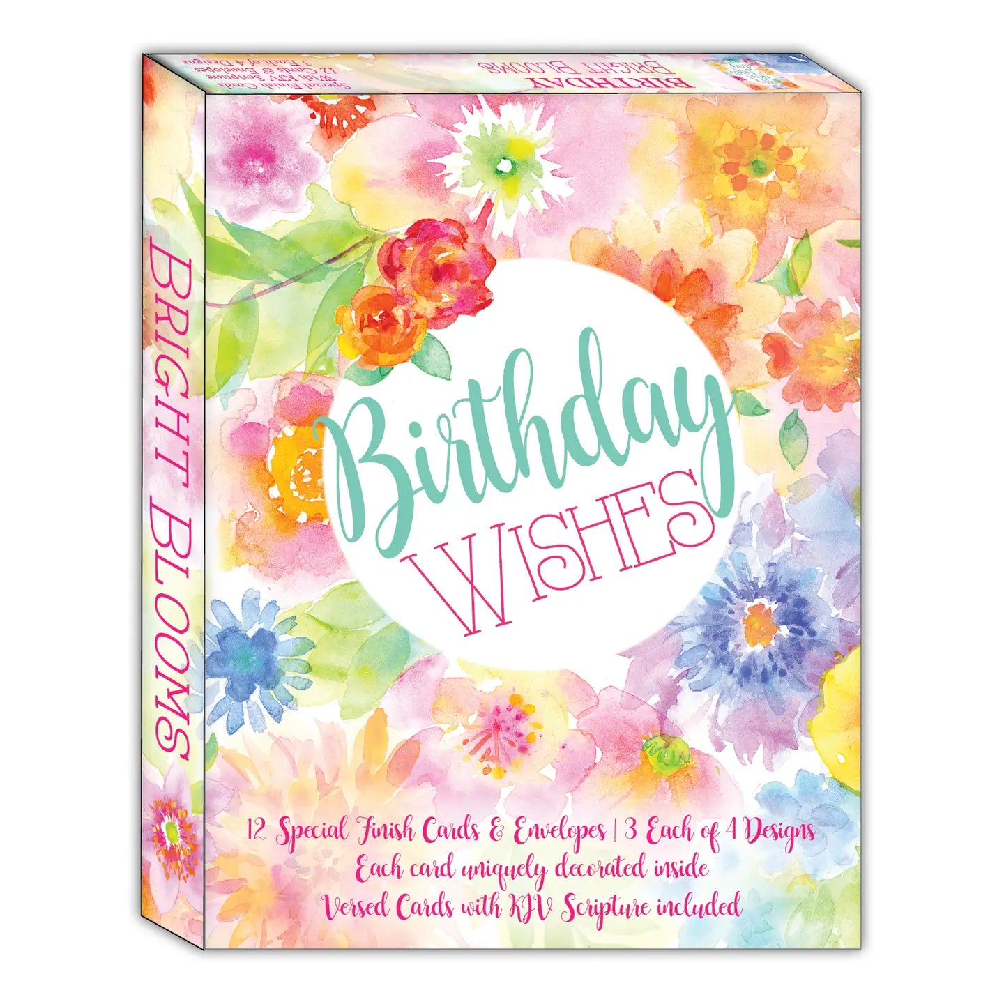 Box of 'Birthday Wishes' cards with colorful floral design