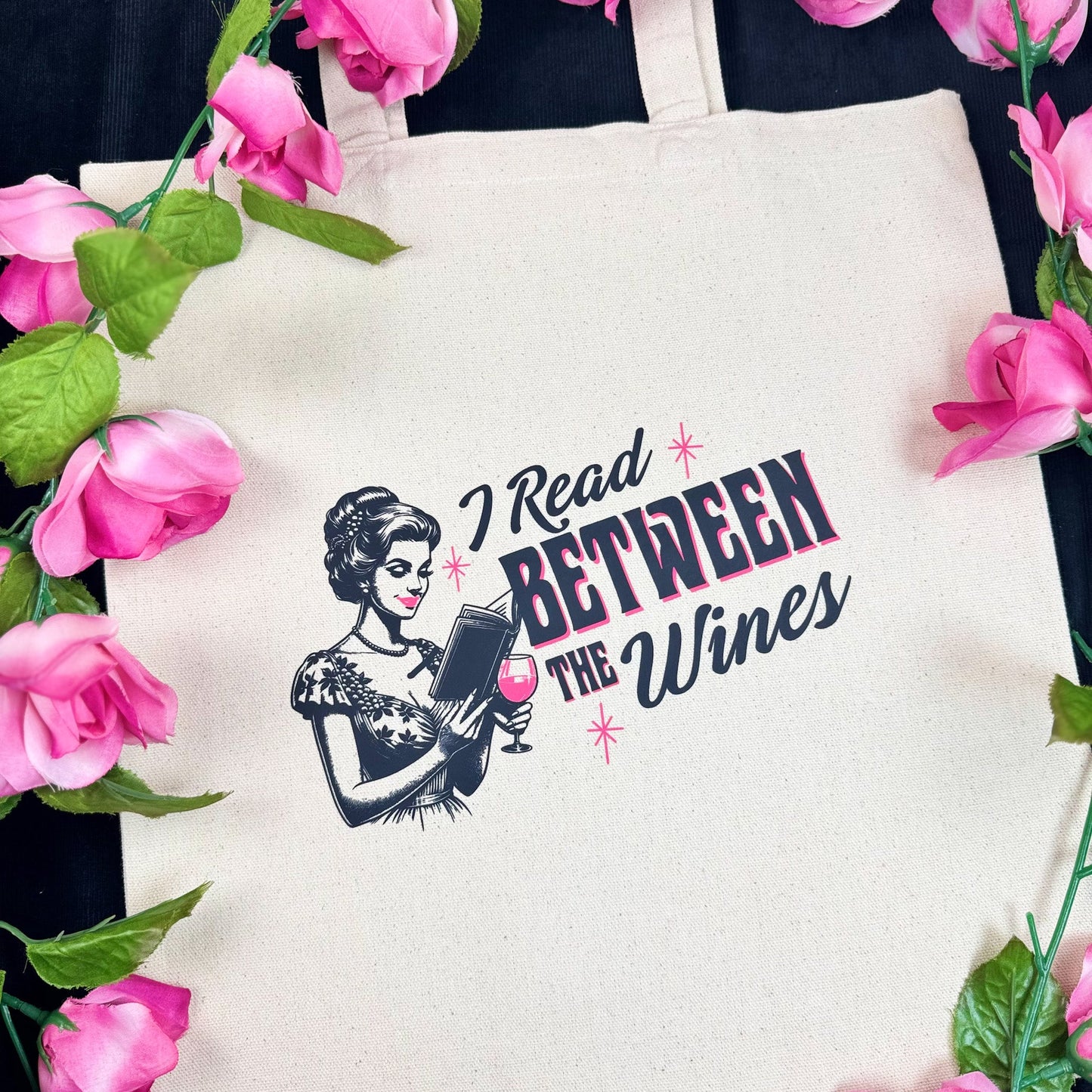 I Read Between The Wines Canvas Tote Bag