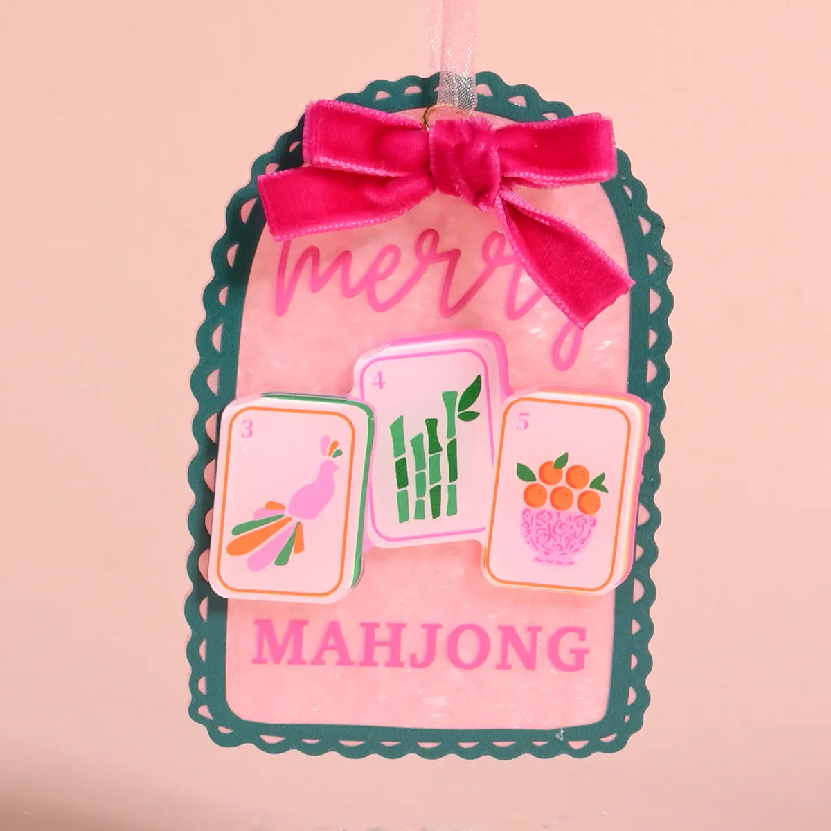 Merry Mahjong Christmas Ornament | Pink Mahjong Holiday Decoration