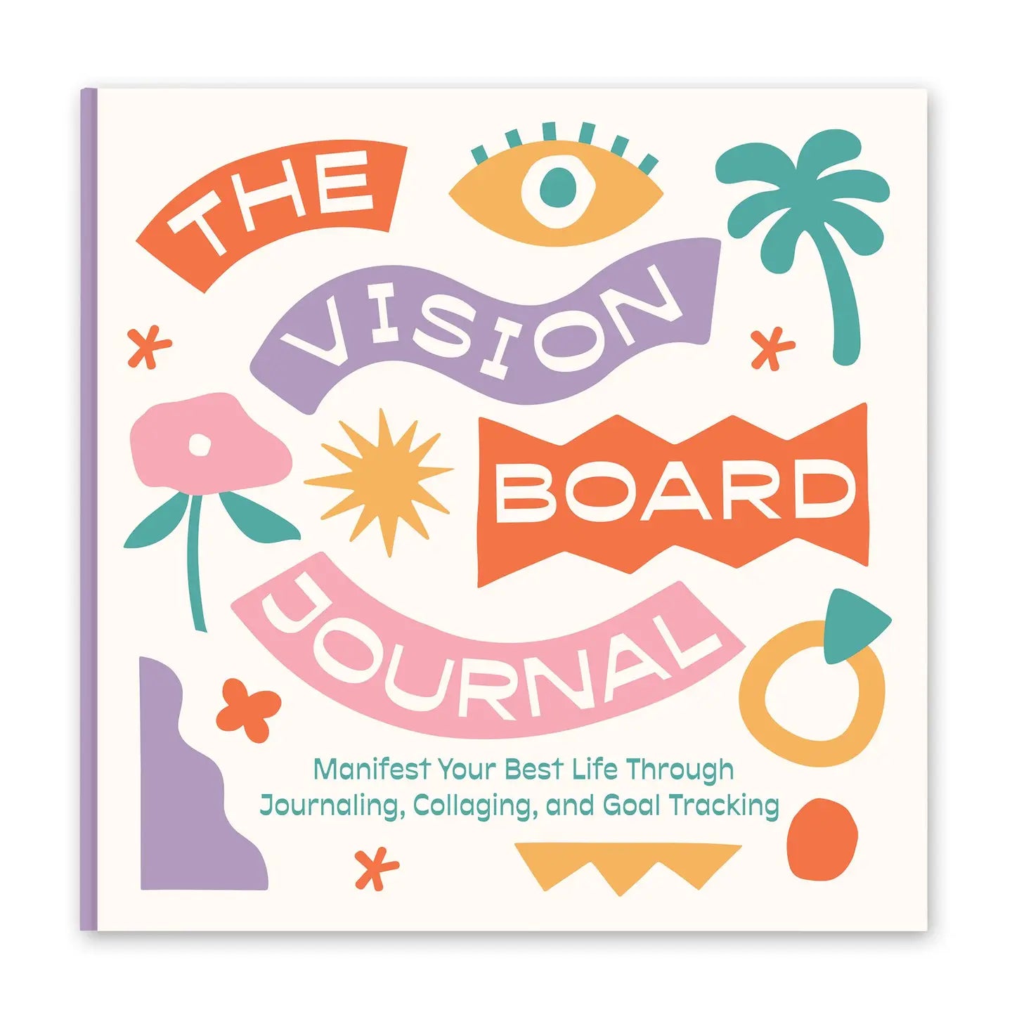 Book titled 'The Vision Board Journal' with colorful design on a white background