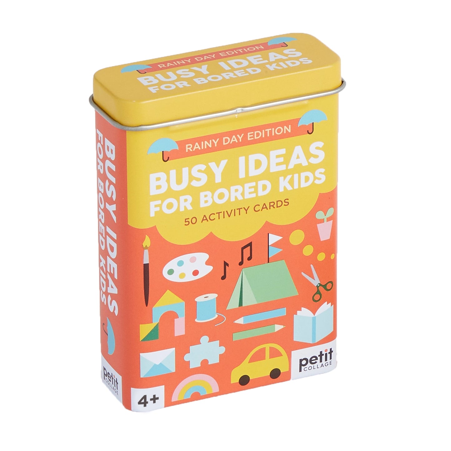 Box of 'Busy Ideas for Bored Kids' activity cards with colorful design on a white background