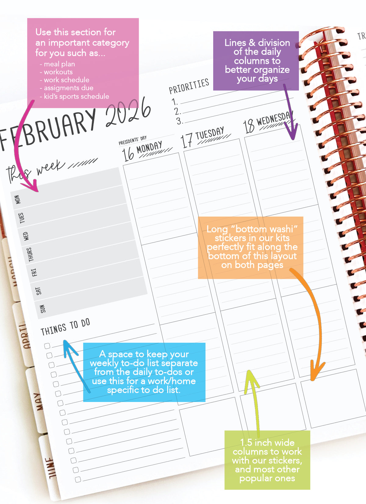 2026 Planner - Vertical Layout, Spiral Bound - "Whimsical" (#302)