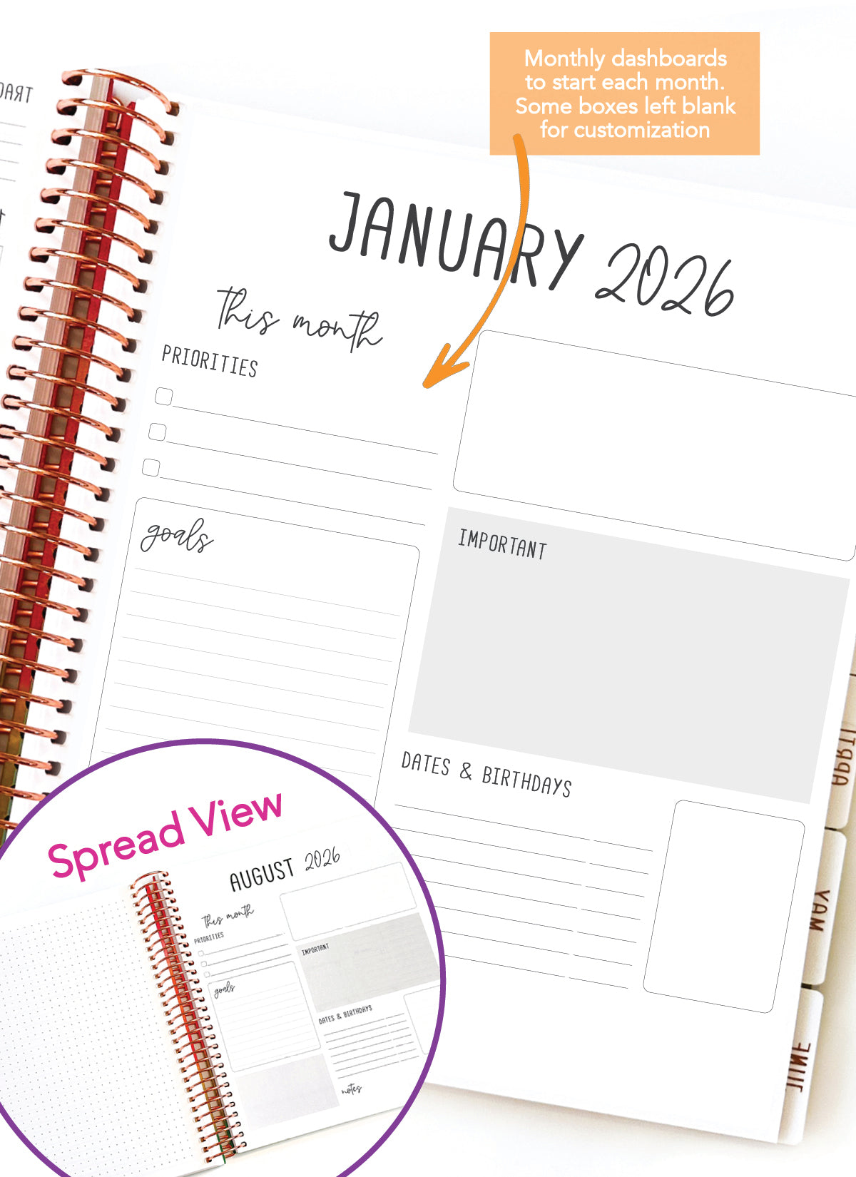 2026 Planner - Vertical Layout, Spiral Bound - "Whimsical" (#302)