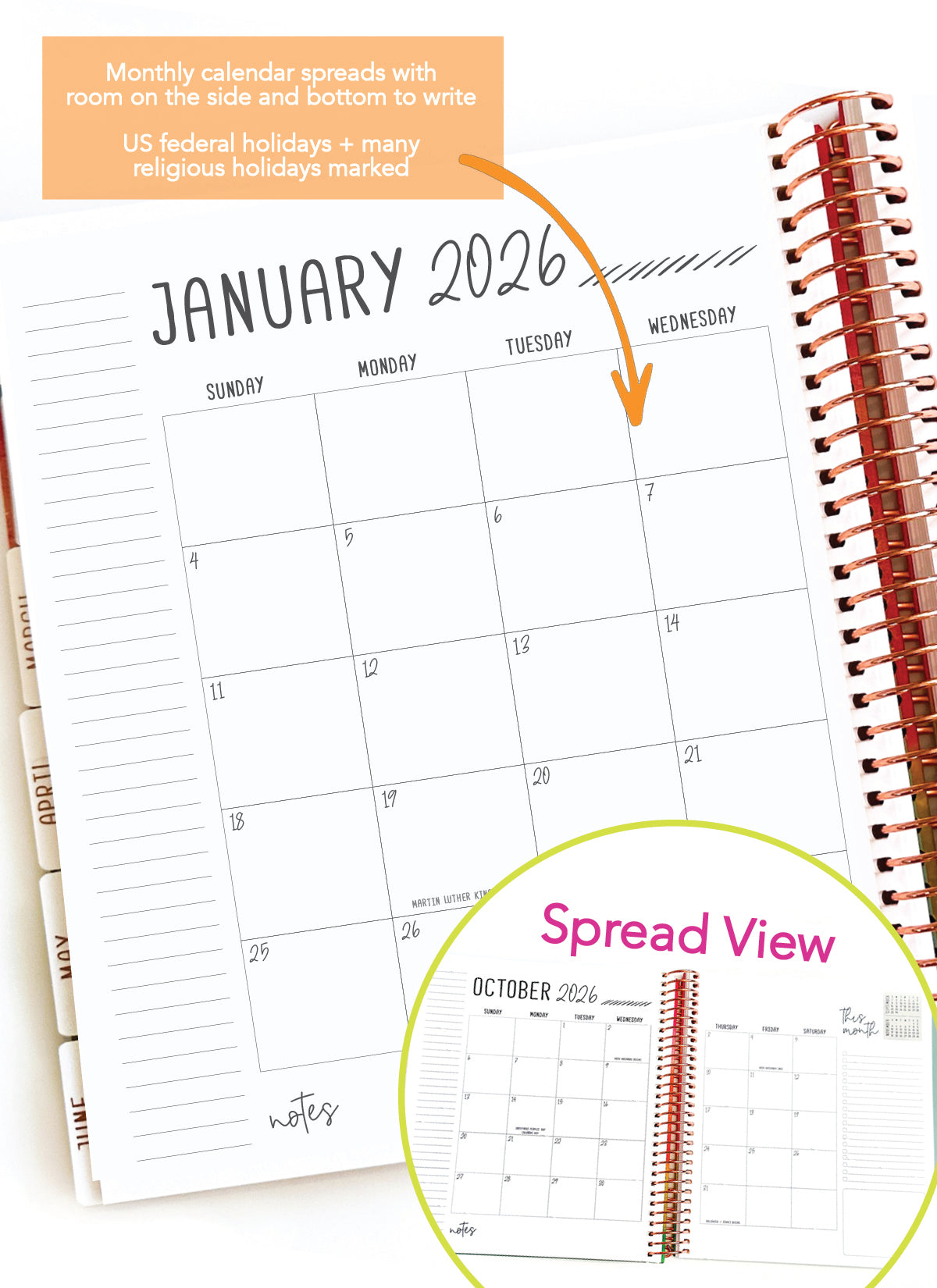 2026 Planner - Vertical Layout, Spiral Bound - "Whimsical" (#302)