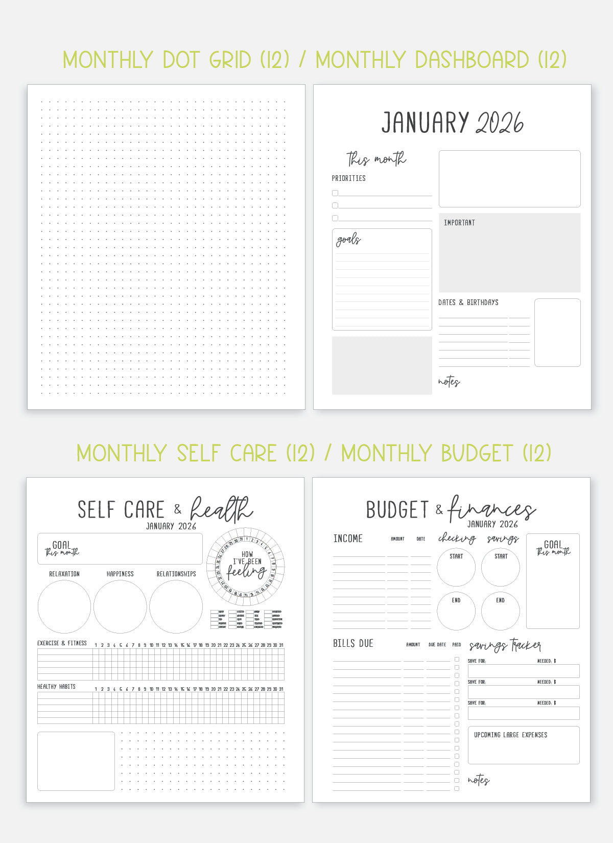 2026 Planner - Horizontal Layout, Spiral Bound - "Whimsical" (#102)