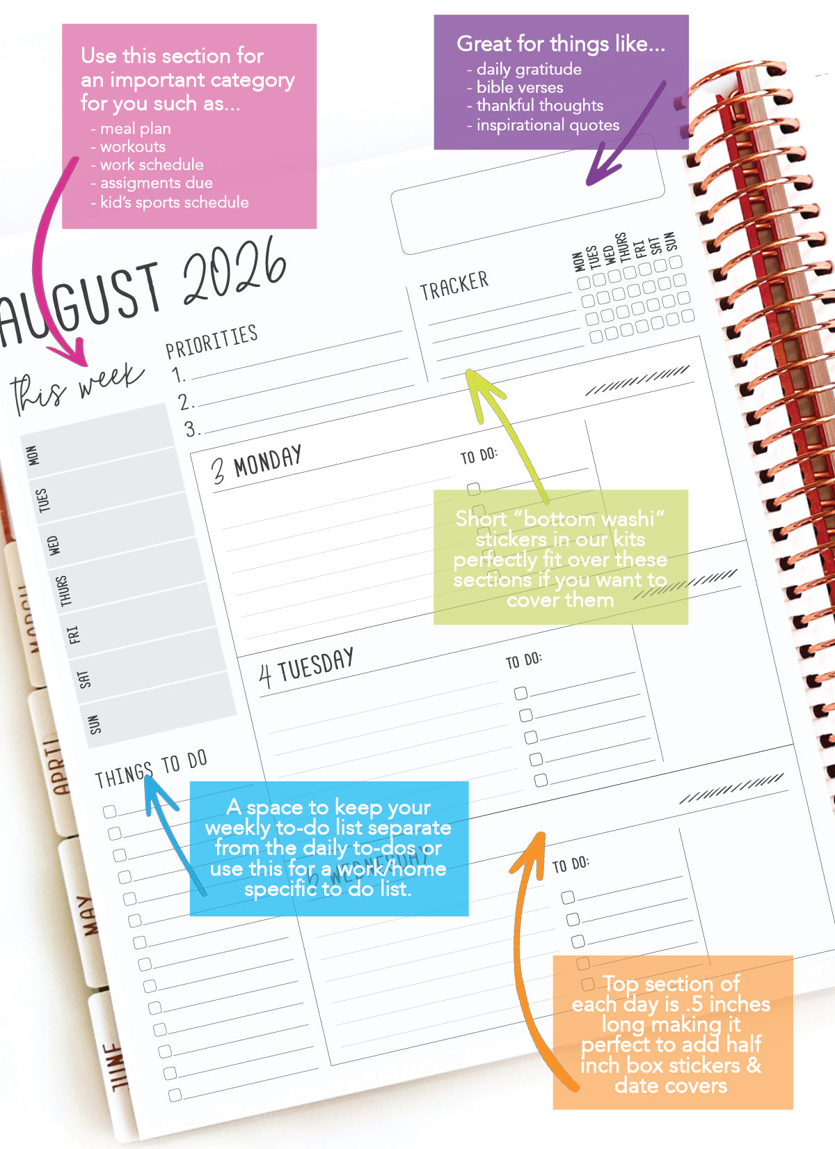 2026 Planner - Horizontal Layout, Spiral Bound - "Whimsical" (#102)