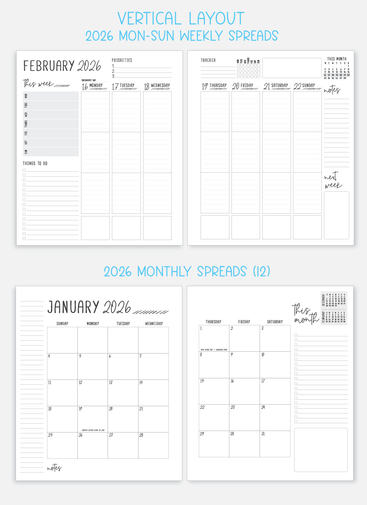 2026 Planner - Vertical Layout, Spiral Bound - "Sorrento" (#301)