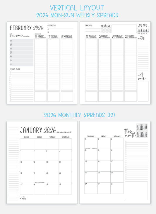 2026 Planner - Vertical Layout, Spiral Bound - "Aurora" (#306)