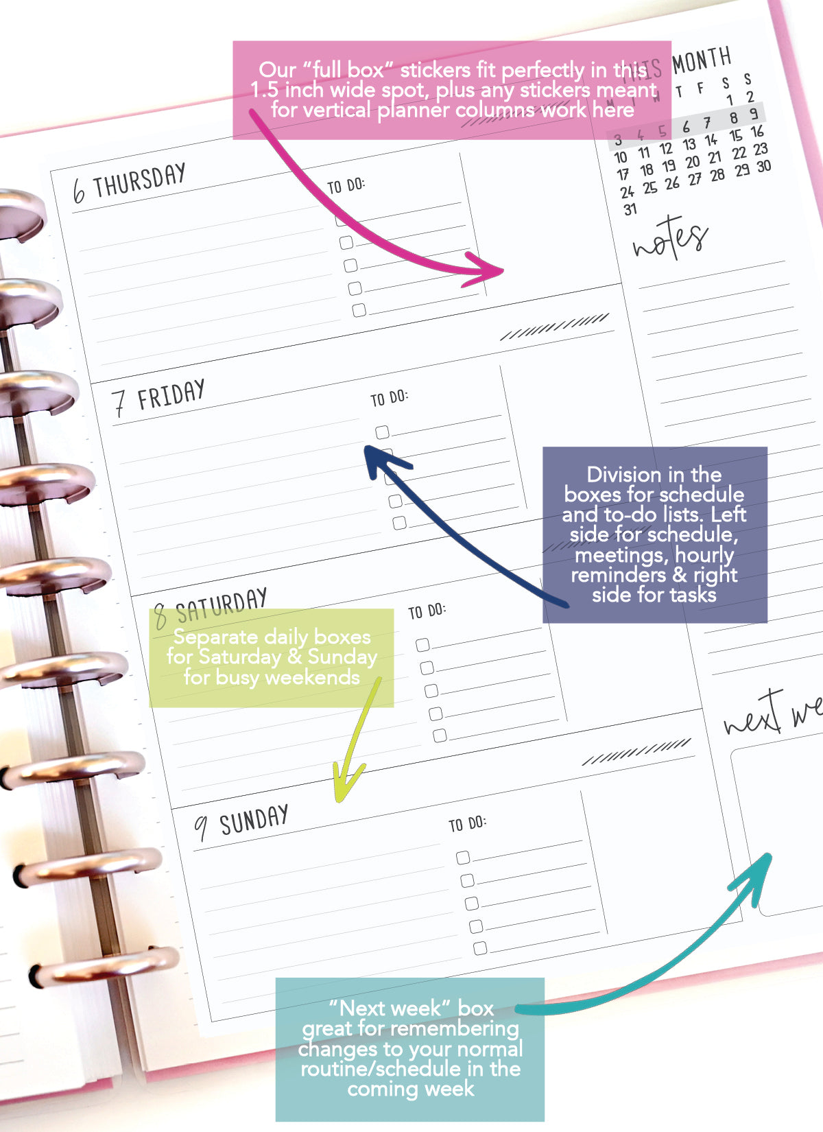 2026 Planner - Horizontal Layout, Disc Bound - "Whimsical" (#702)