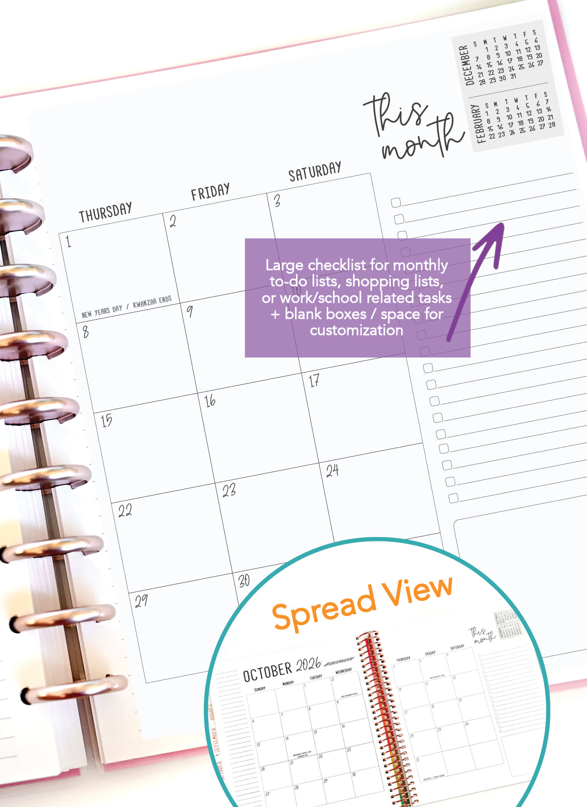 2026 Planner - Horizontal Layout, Disc Bound - "Paradise" (#704)