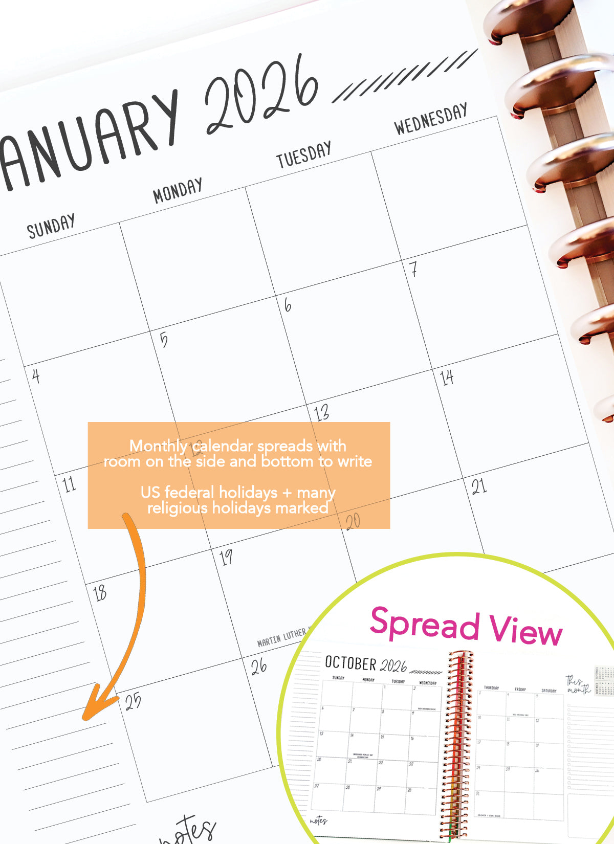 2026 Planner - Horizontal Layout, Disc Bound - "Enchanted" (#705)