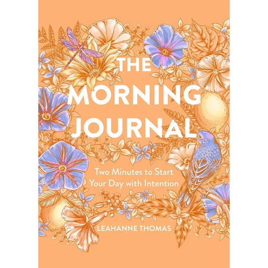 Book cover of 'The Morning Journal' with floral and bird designs on an orange background