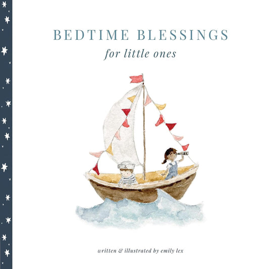 Book cover of 'Bedtime Blessings for little ones' with a sailboat illustration and text.
