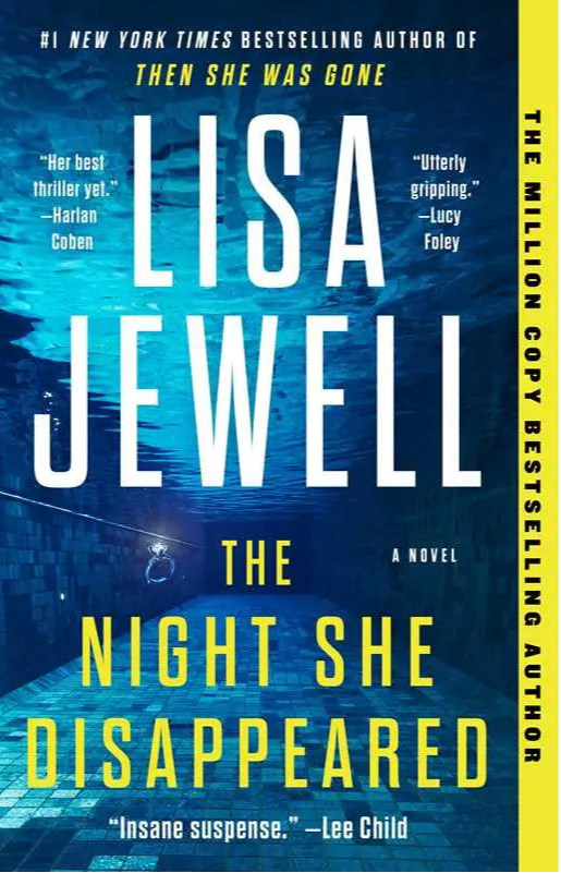 Book cover of 'The Night She Disappeared' by Lisa Jewell with blue and yellow design.