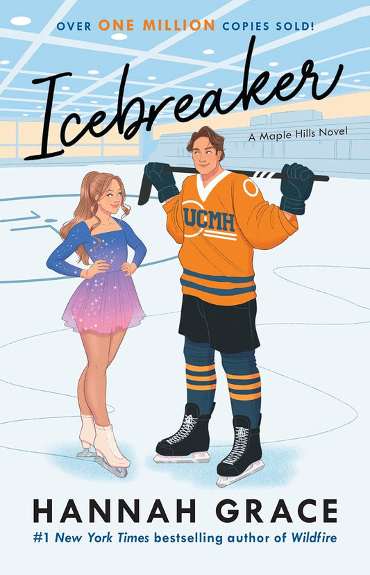 Book cover of 'Icebreaker' featuring a couple on an ice rink with text about the author and book sales.