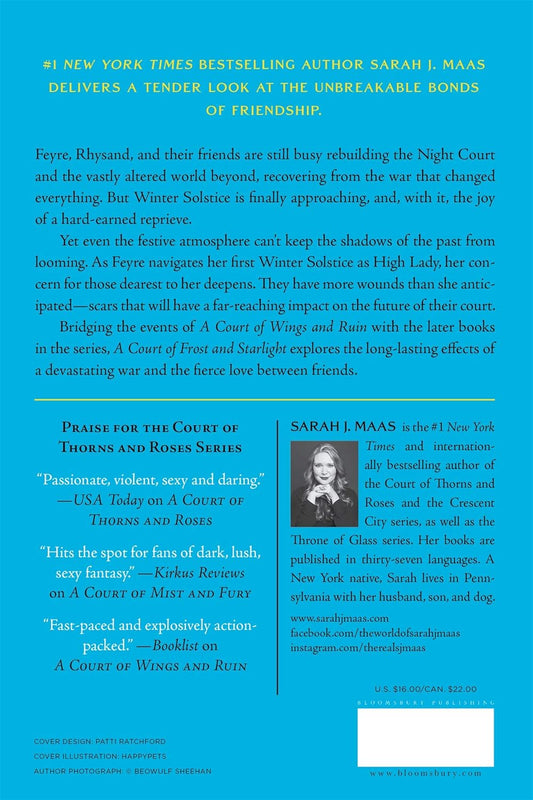 Book cover of 'A Court of Wings and Ruin' by Sarah J. Maas with promotional text and author information.
