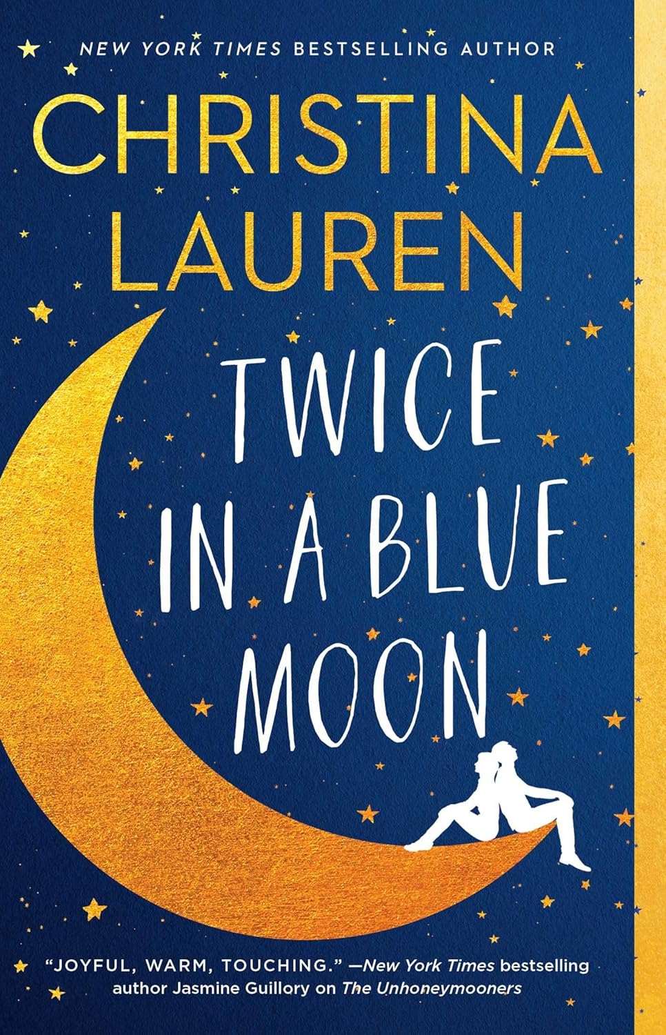 Book cover of 'Twice in a Blue Moon' by Christina Lauren with a crescent moon and star design.