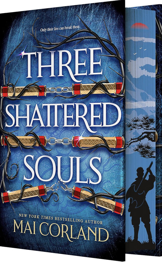Book cover of 'Three Shattered Souls' by Mai Corland with a blue background and silhouette.