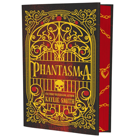 Book cover of 'Phantasma' by Kaylie Smith with intricate gold design on a red background
