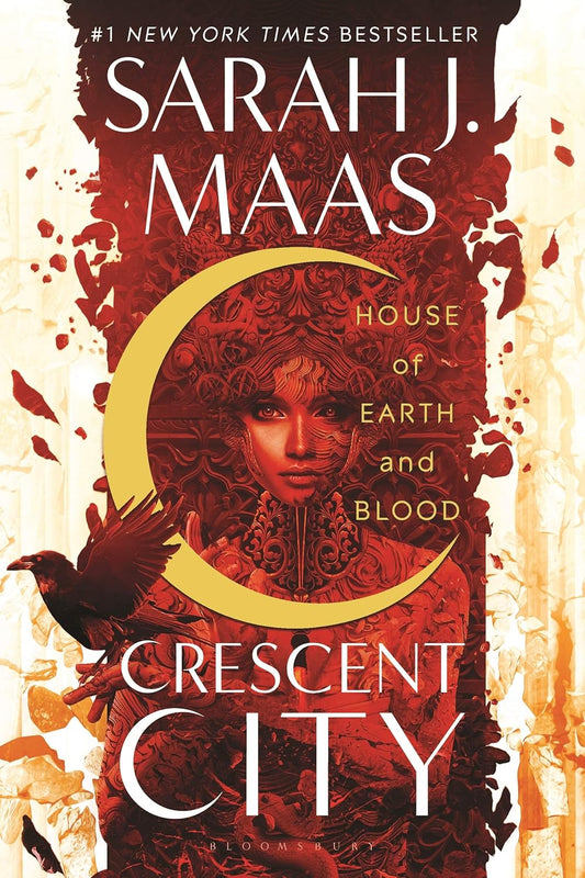 Book cover of 'Crescent City' by Sarah J. Maas with a woman's face and crescent moon design.