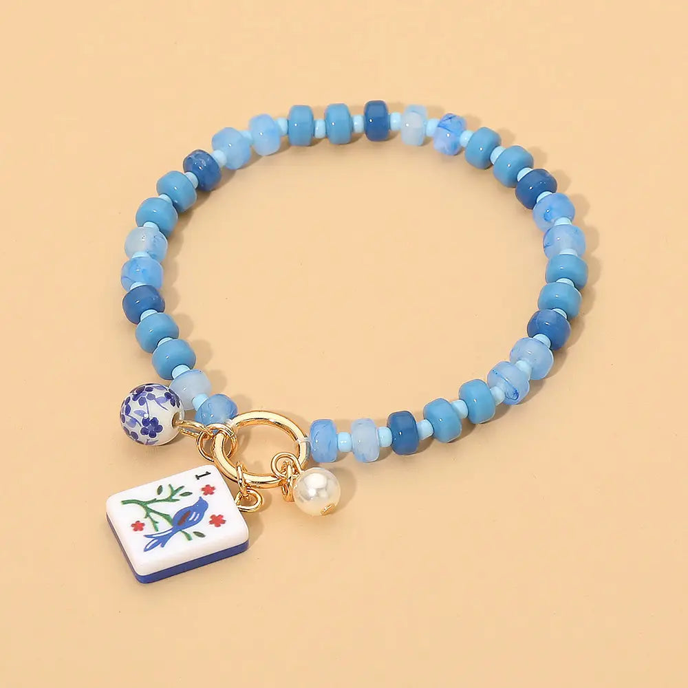 Mahjong Tile Charm Bracelet | Beaded Mahjong Jewelry & Gift