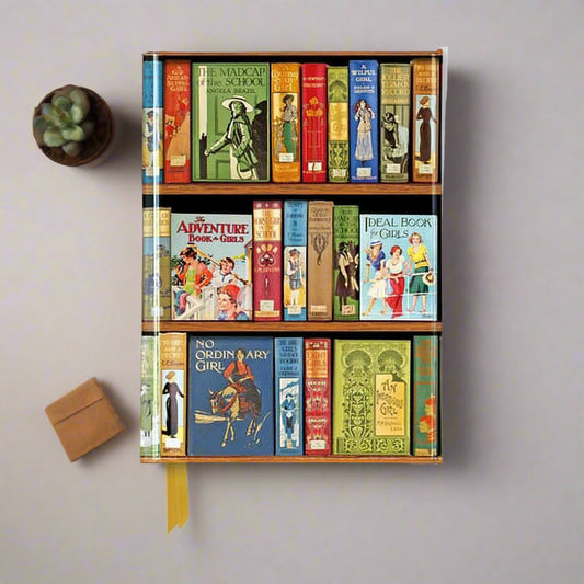 Decorative book with vintage bookshelf design on cover