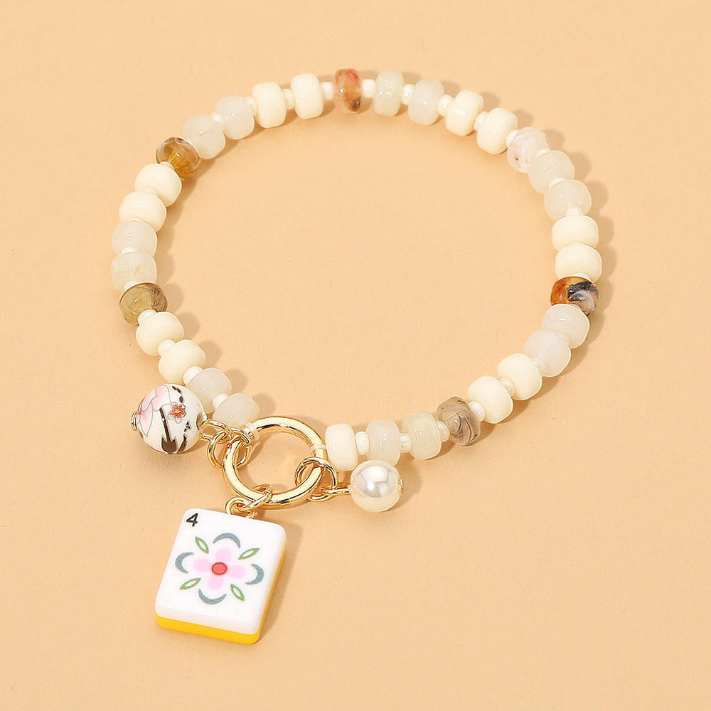 Mahjong Tile Charm Bracelet | Beaded Mahjong Jewelry & Gift