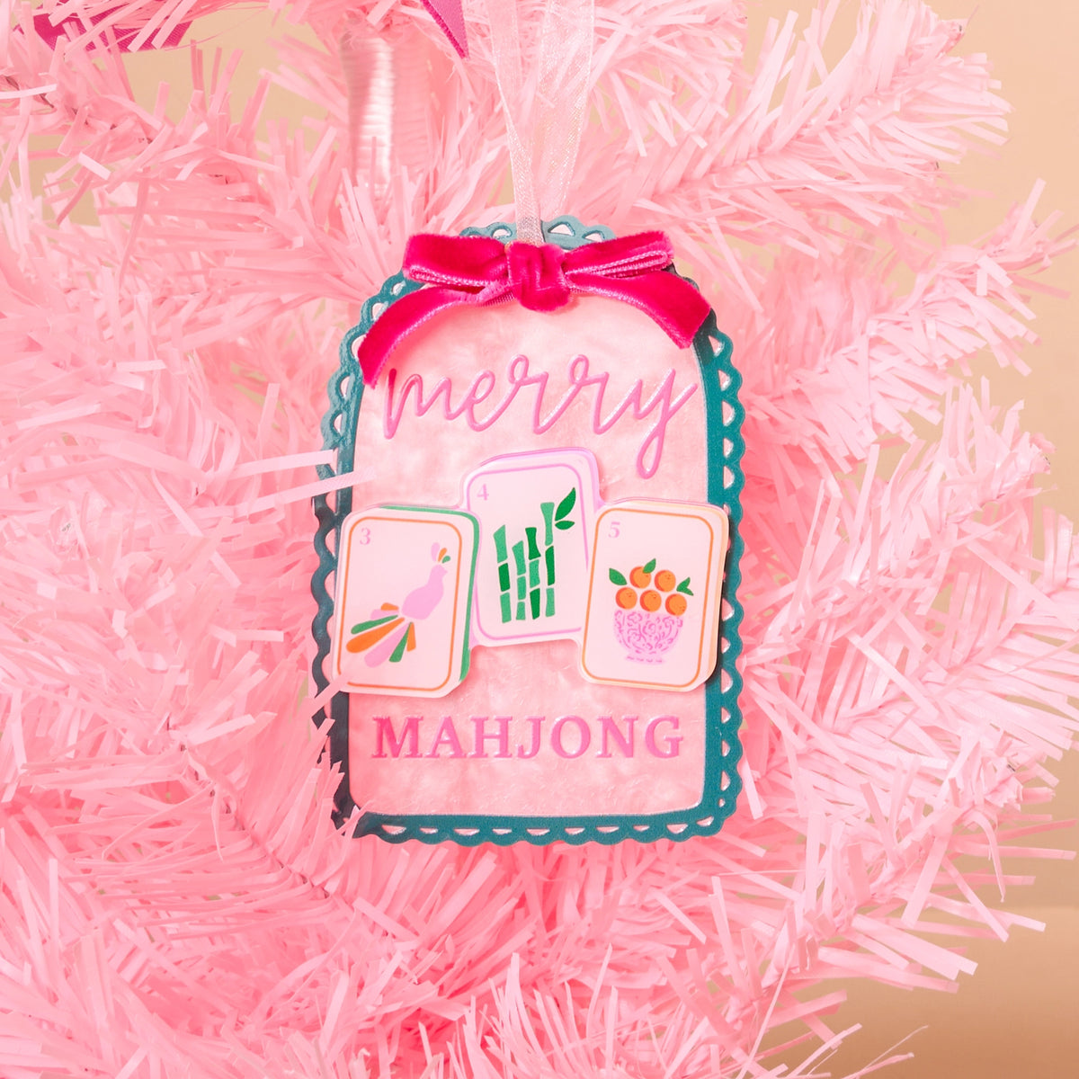 Merry Mahjong Christmas Ornament | Pink Mahjong Holiday Decoration