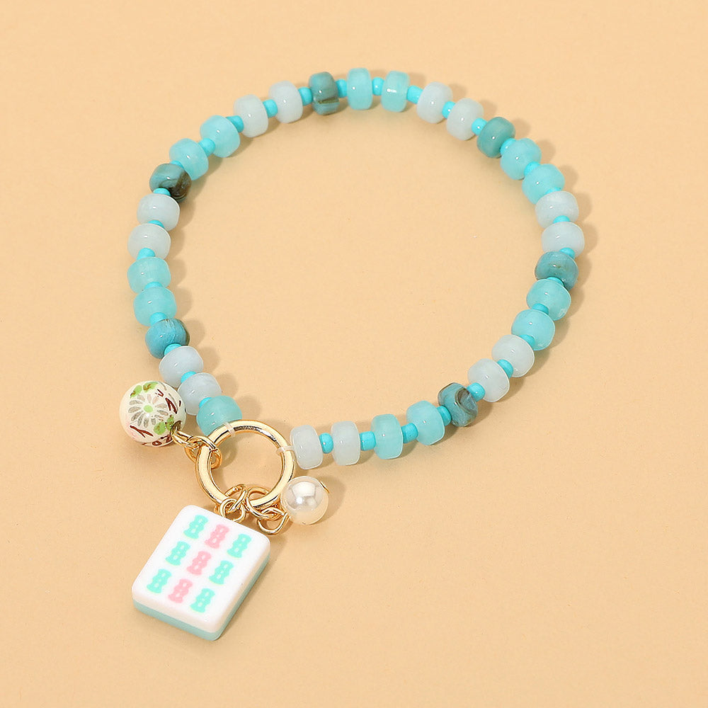 Mahjong Tile Charm Bracelet | Beaded Mahjong Jewelry & Gift