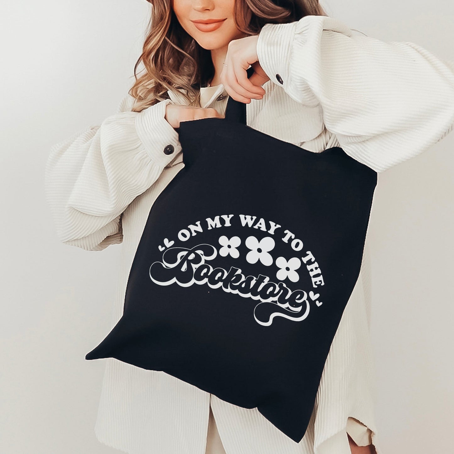 On My Way to the Bookstore Tote Bag - Bookish Canvas Bag for Bookstore Adventures
