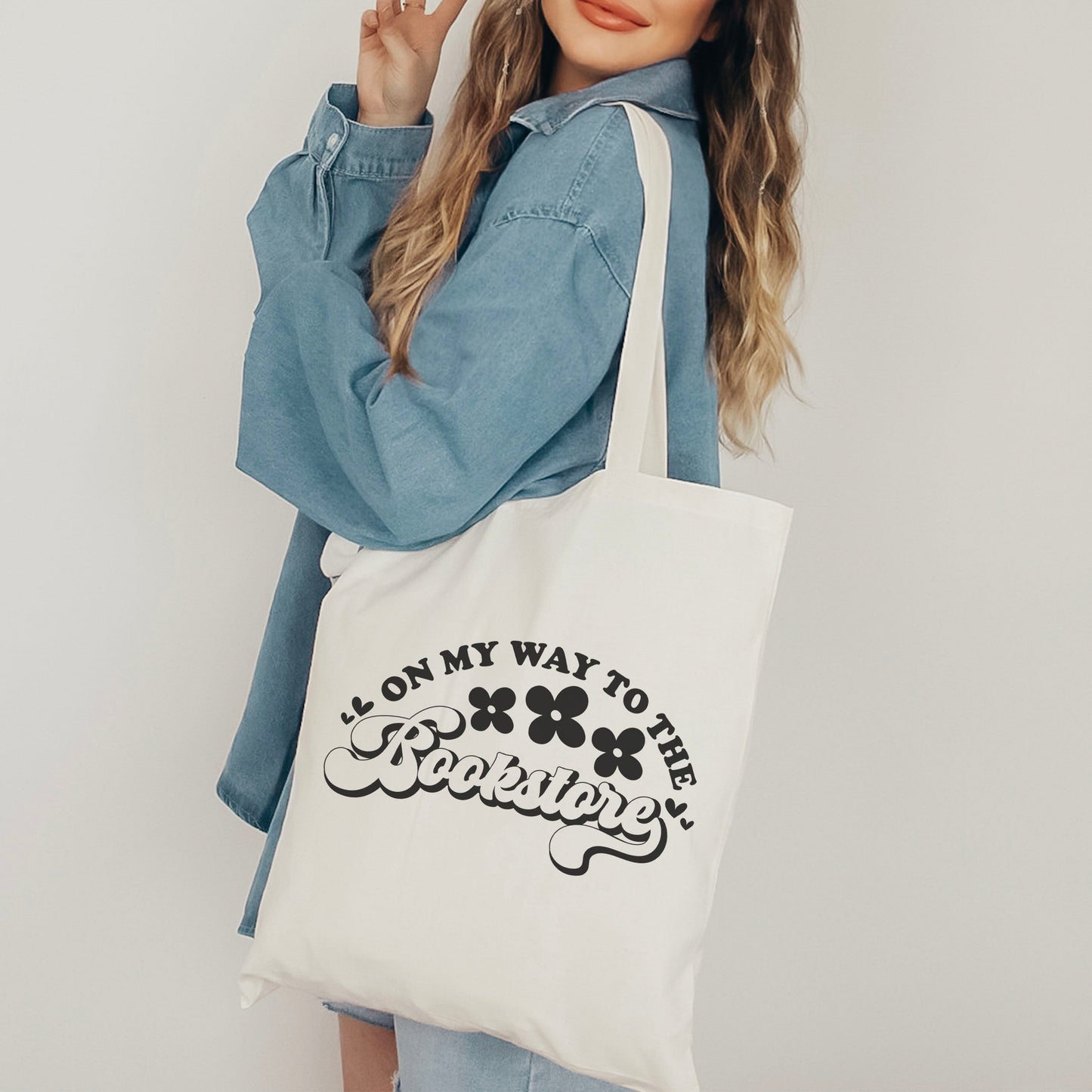On My Way to the Bookstore Tote Bag - Bookish Canvas Bag for Bookstore Adventures