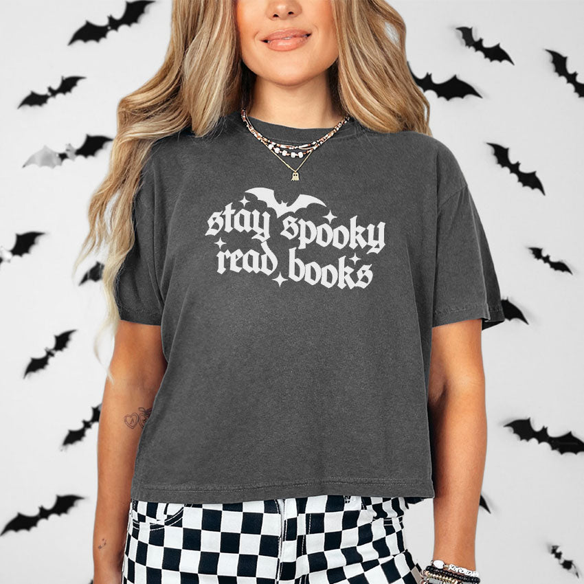 Stay Spooky Read Books Heavyweight Comfort Colors Boxy Cropped Tee