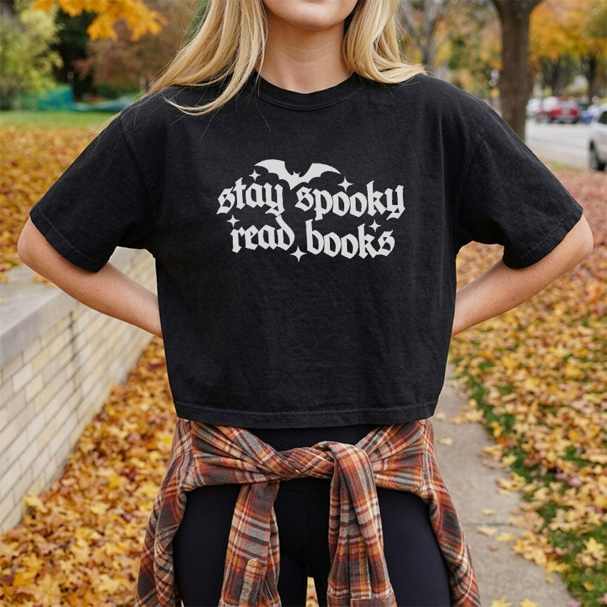 Stay Spooky Read Books Heavyweight Comfort Colors Boxy Cropped Tee