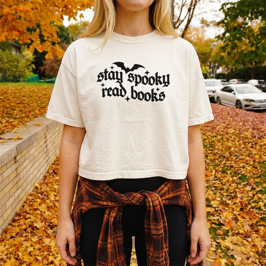 Stay Spooky Read Books Heavyweight Comfort Colors Boxy Cropped Tee