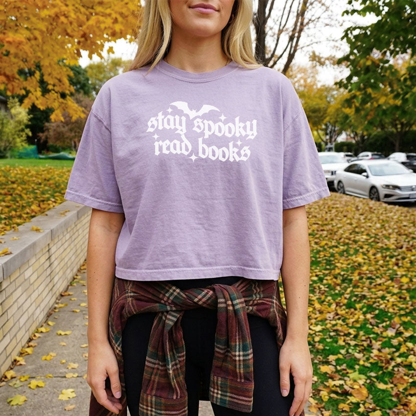 Stay Spooky Read Books Heavyweight Comfort Colors Boxy Cropped Tee