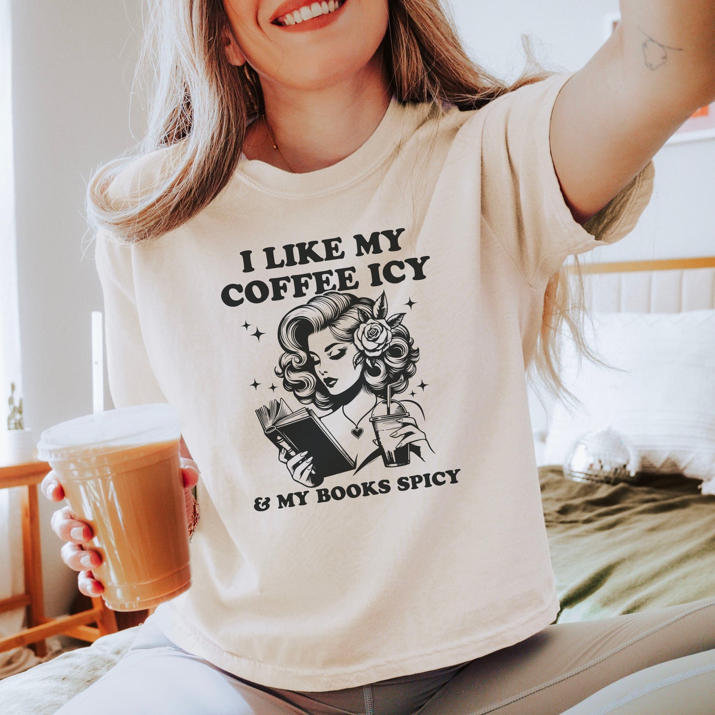 I Like My Coffee Icy & My Books Spicy Heavyweight Comfort Colors Boxy Cropped Shirt