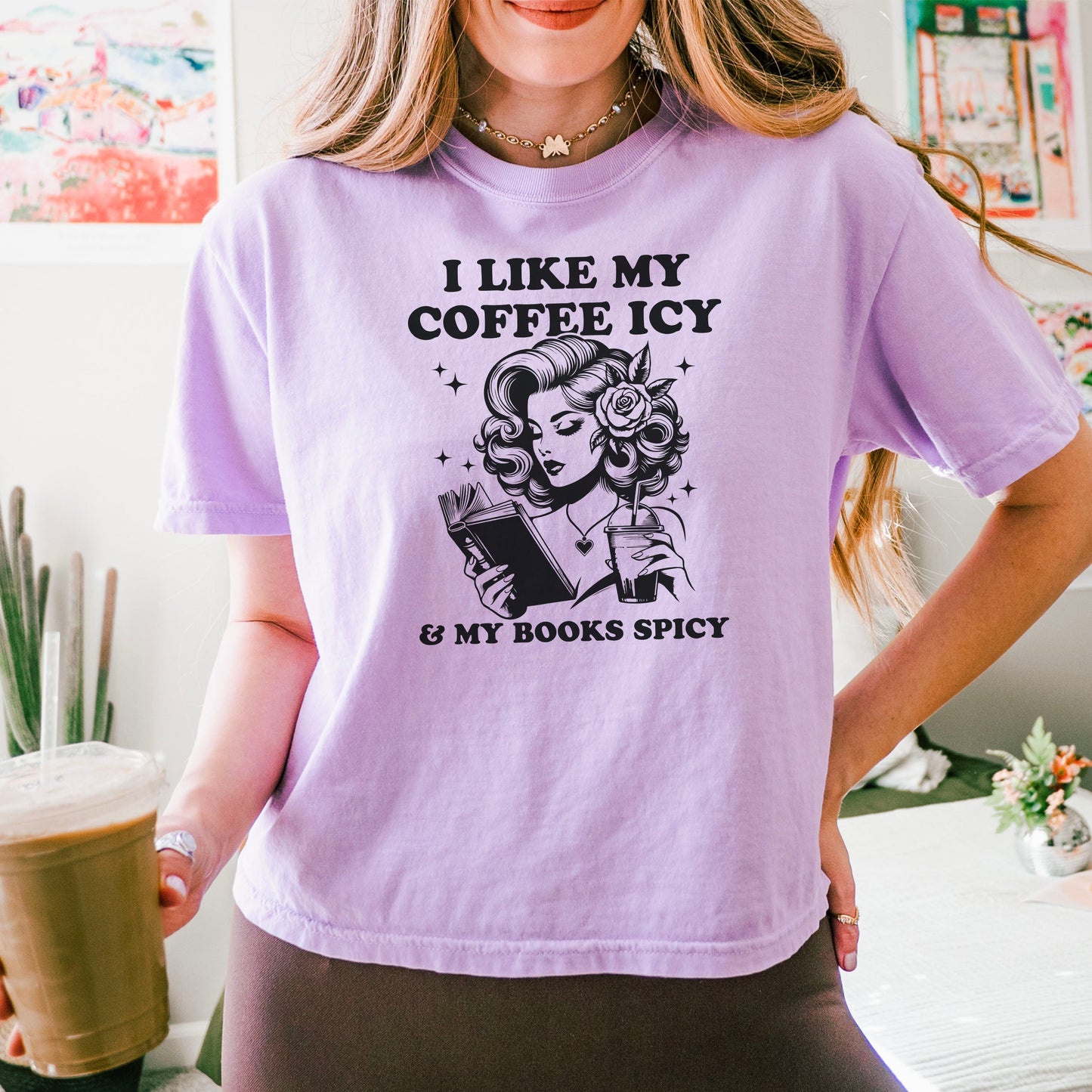 I Like My Coffee Icy & My Books Spicy Heavyweight Comfort Colors Boxy Cropped Shirt