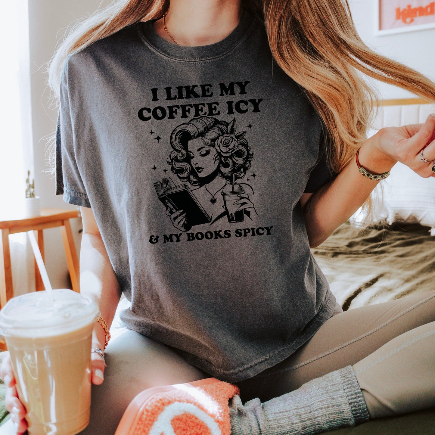 I Like My Coffee Icy & My Books Spicy Heavyweight Comfort Colors Boxy Cropped Shirt