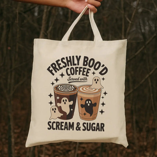 Freshly Boo'd Coffee Spooky Ghost Canvas Tote Bag