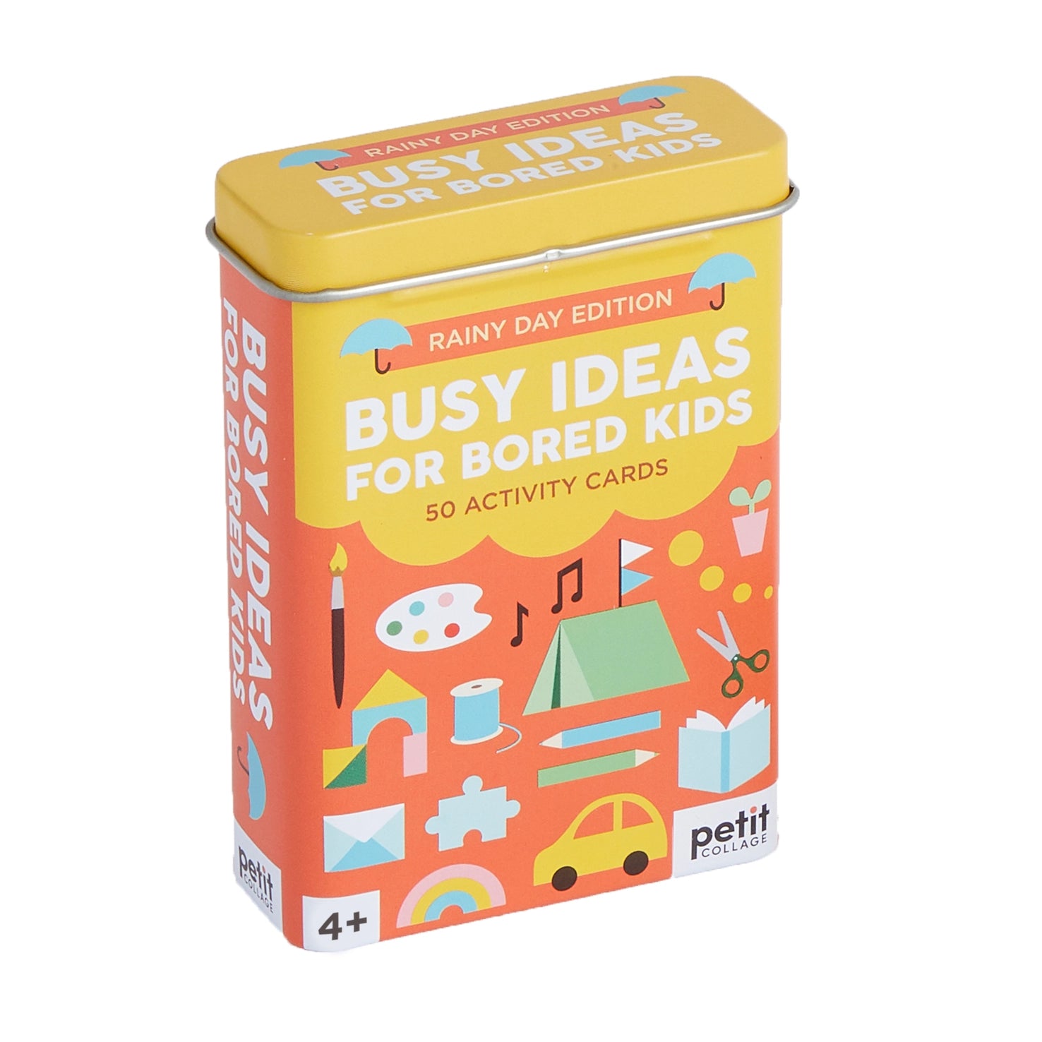 Box of 'Busy Ideas for Bored Kids' activity cards with colorful design on a white background