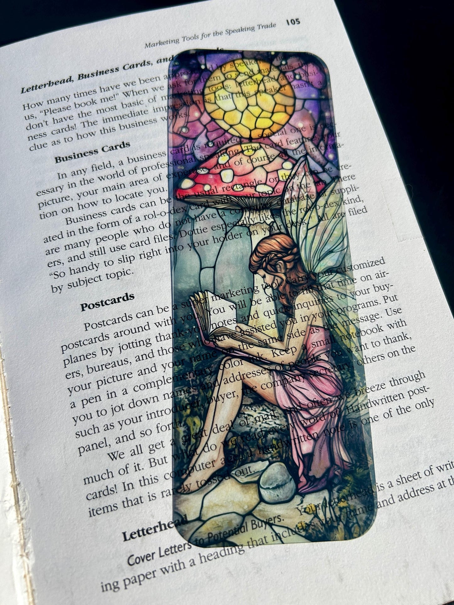 Twilight Tales Bookmark, Garden Fairy, Glowing Book, Stained Glass Moon, Nocturnal Fantasy Art