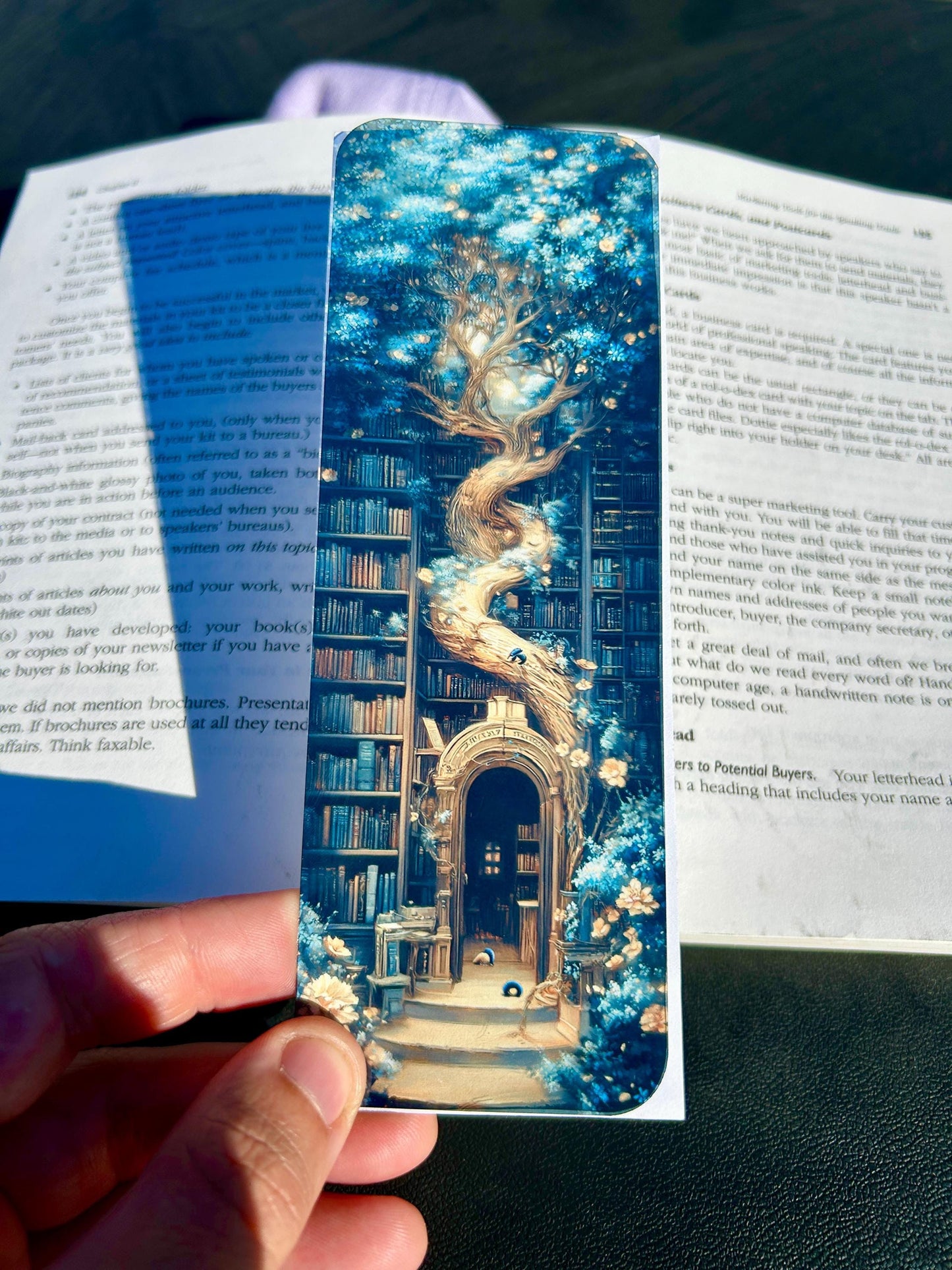 Grand Library Tree Bookmark – Ancient Tree Grows Through Bookshelves, Mystical Fantasy Bookmark for Nature-Loving Readers
