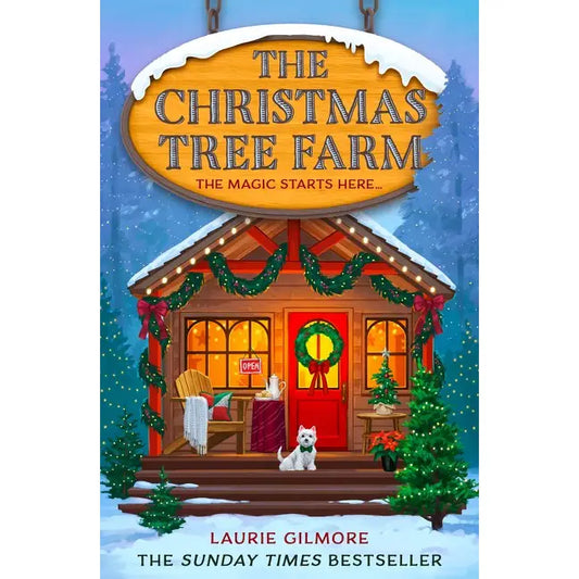 Book cover of 'The Christmas Tree Farm' by Laurie Gilmore with a festive cabin illustration.