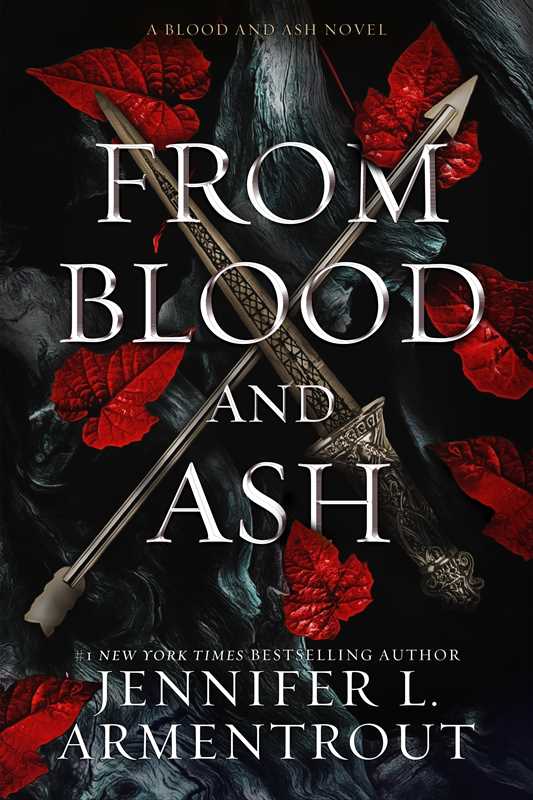 Book cover of 'From Blood and Ash' with a sword and red leaves on a dark background.