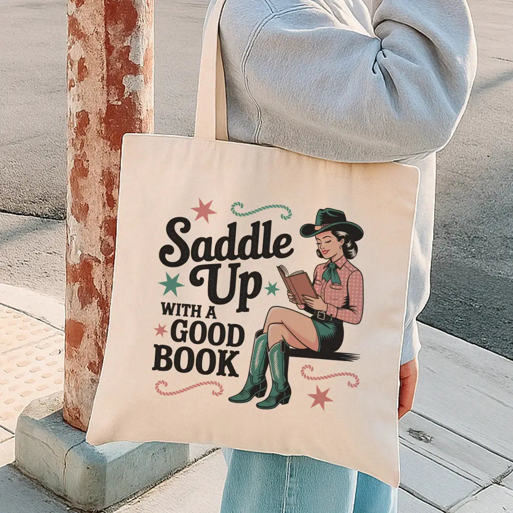 Saddle Up with A Good Book Canvas Tote Bag